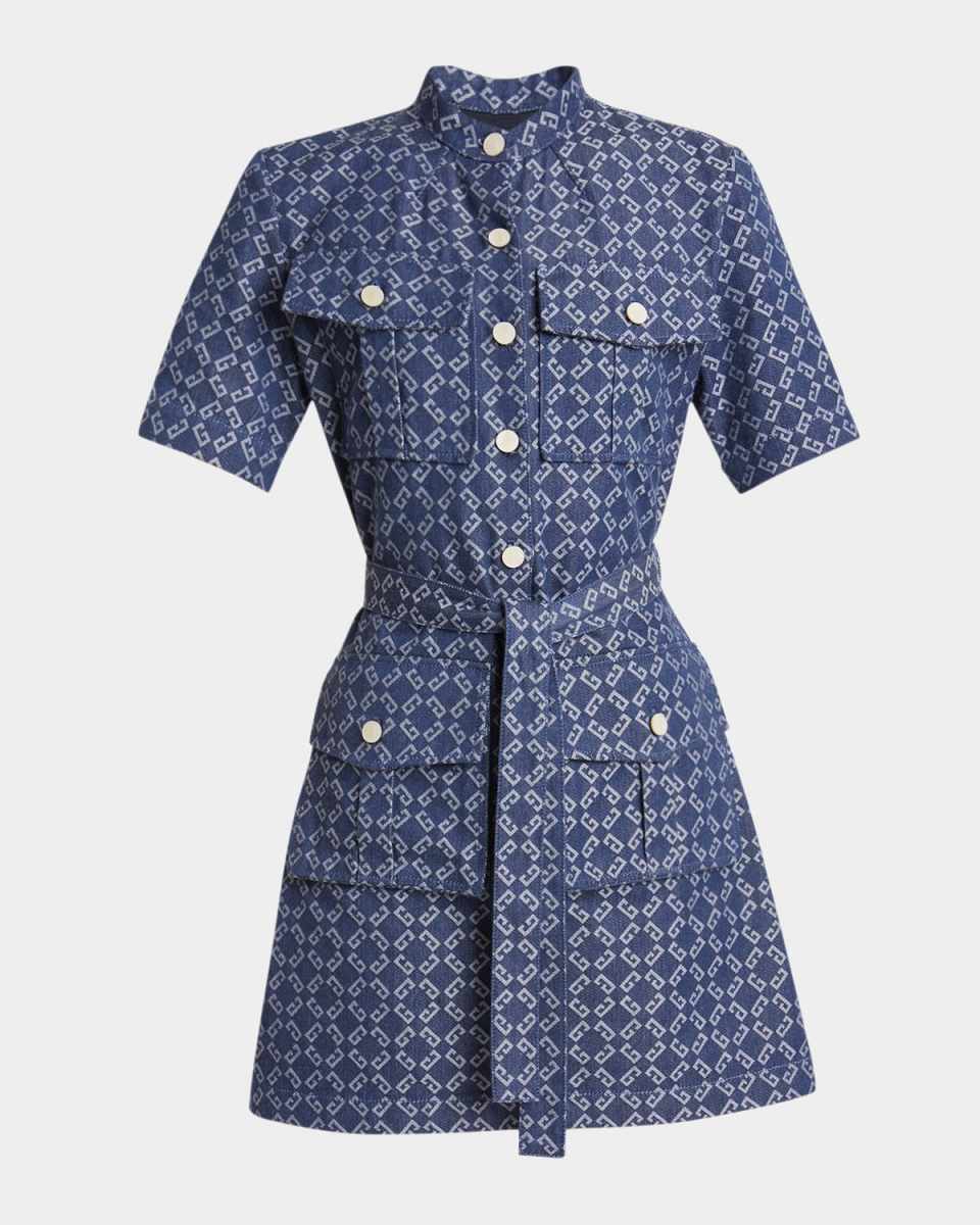 Monogram Denim Belted Mini Shirtdress